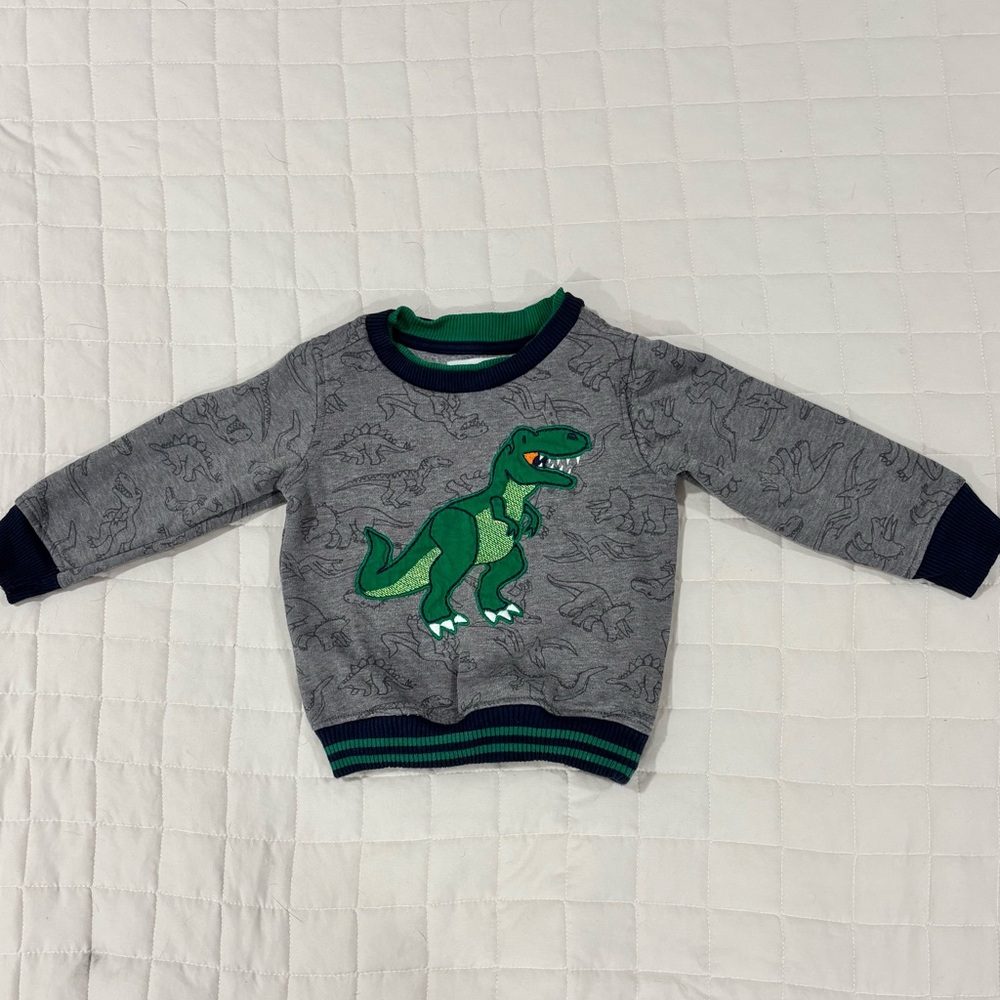 Kids Headquarters Crew Neck Pullover Dinosaur Sweatshirt Gray 18M